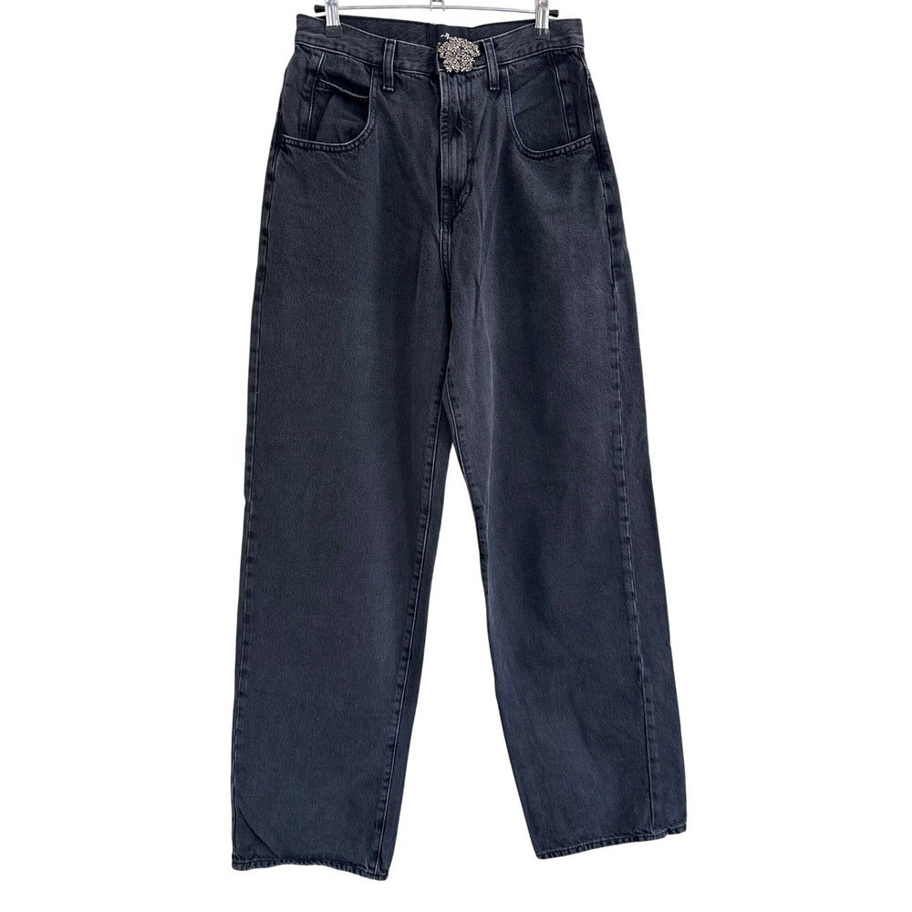 7 FAMK Jennifer Baggy Jeans‎ Women 26 Faded Black Beaded Flower Balloon Barrel